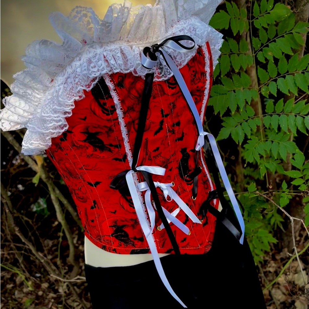 Handcrafted Halloween corset ~ lace trimmed ~ goth
